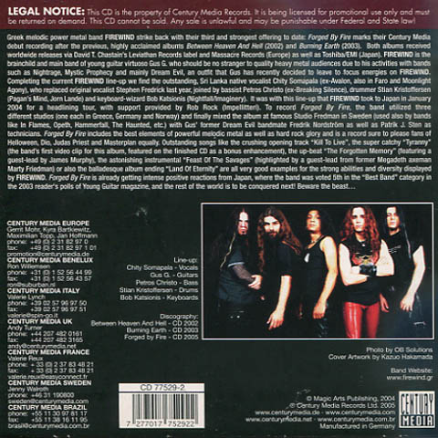 Firewind -Forged By Fire cd [promo] - TPL Records